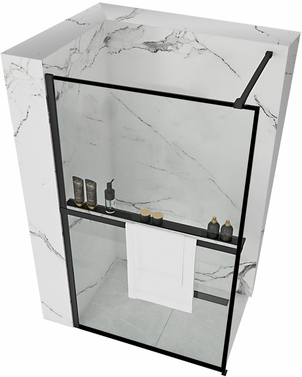 Стінка скляна для душу із тримачем та поличкою 195x80см REA BLER скло прозоре 8мм REA-K7637 + HOM-00652
