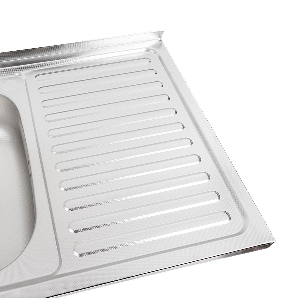 Мийка для кухні із нержавіючої сталі прямокутна накладна PLATINUM 8050 L ДЕКОР 800x500x160мм мікротекстура 0.7мм із сифоном PLS-A552