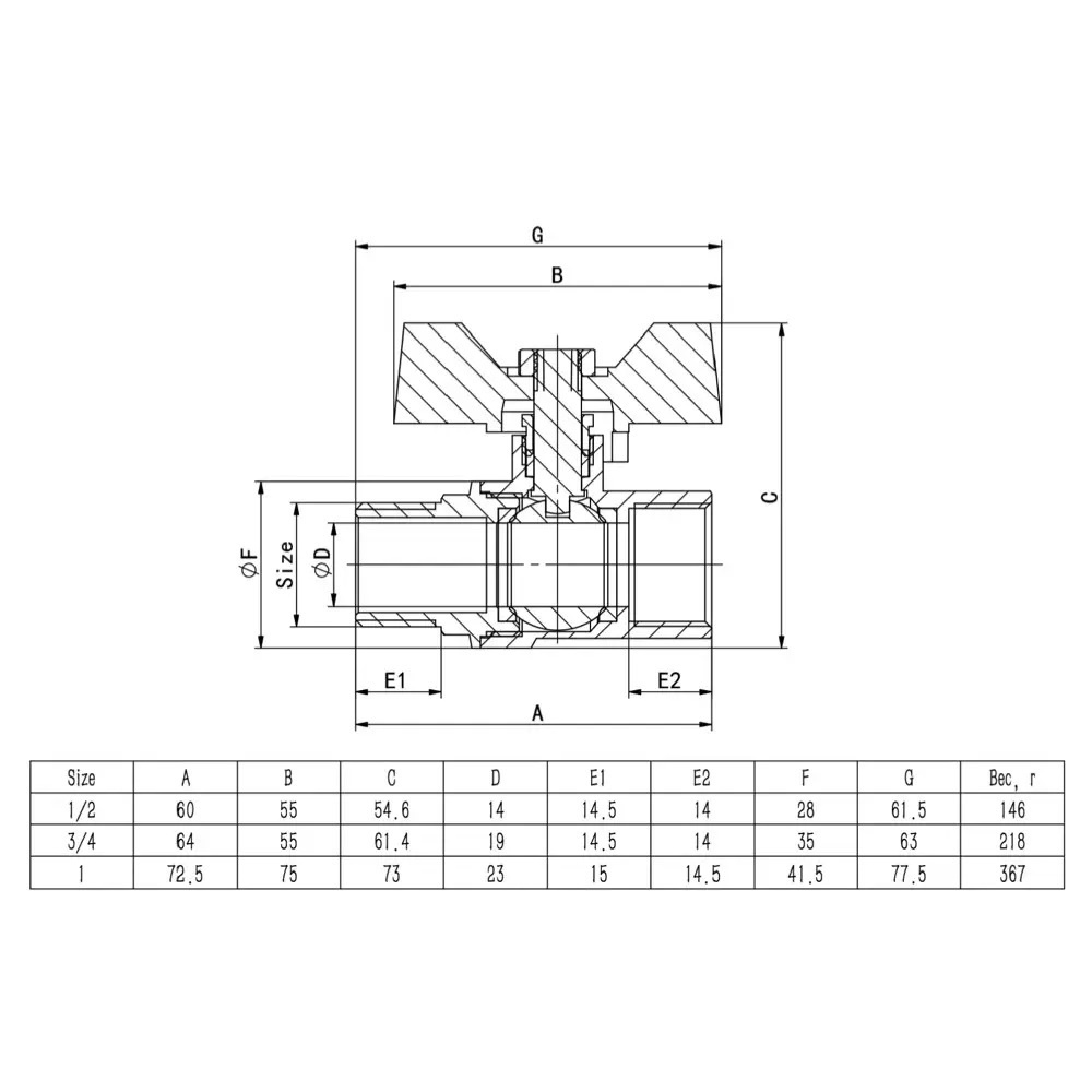 Кран кульовий ITAL 1" вн-зв PN40бар IB110331