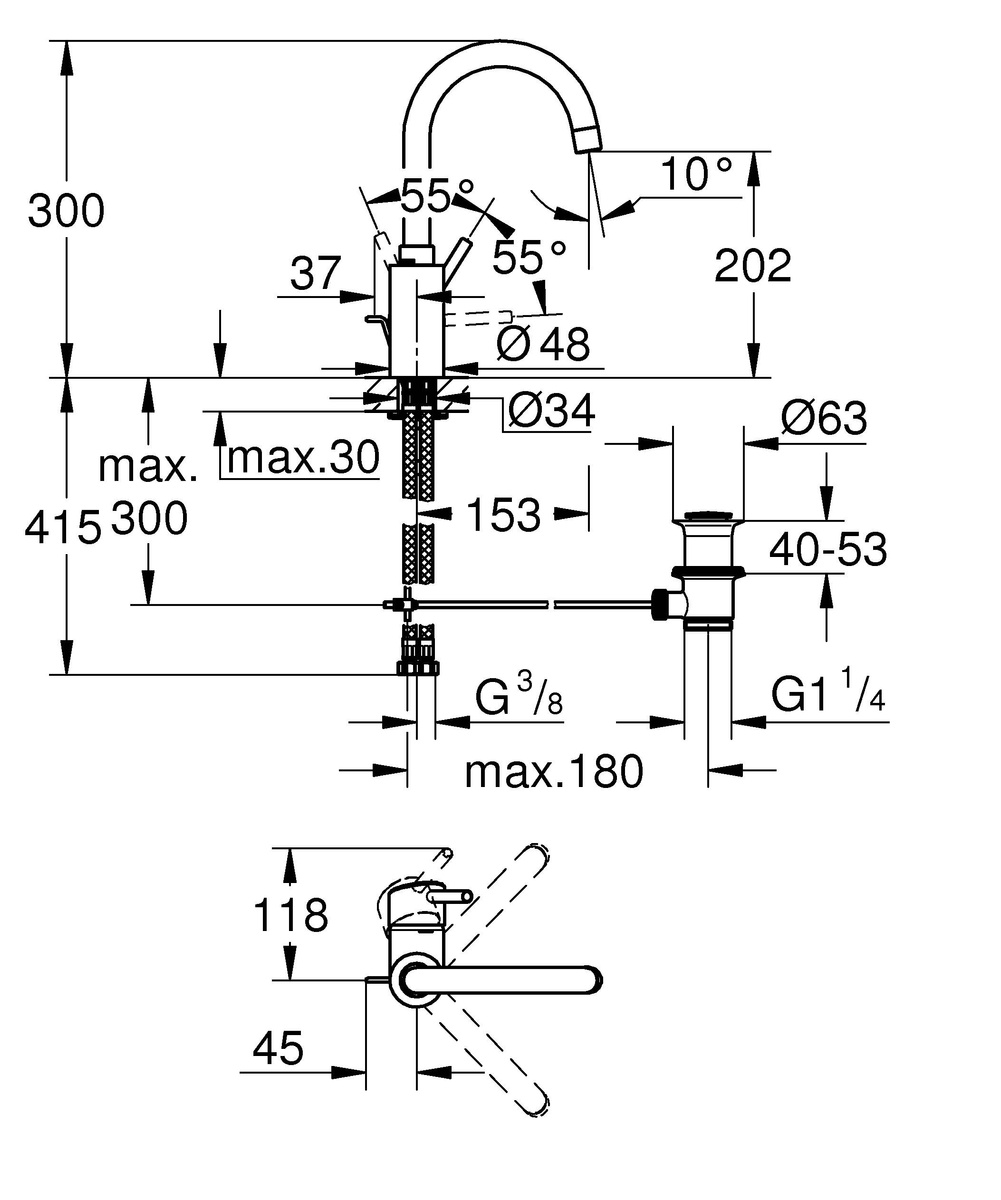 Змішувач для умивальника одноважільний із високим виливом GROHE Concetto хром латунь з донним клапаном 32629002