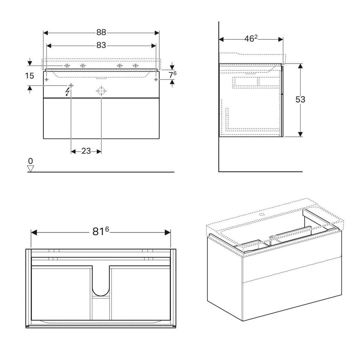 Тумба під умивальник GEBERIT Xeno² 88x53x46.2см підвісна біла 500.509.01.1