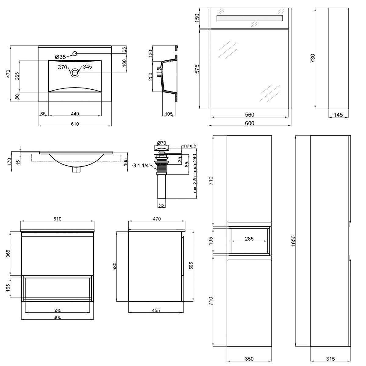 Набір меблів для ванної Q-TAP Robin білий QT044RO42969
