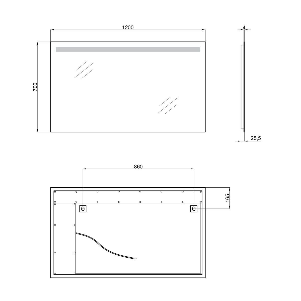 Зеркало прямоугольное для ванны Q-TAP Mideya Modern 70см x 120см c подсветкой QT2078141470120W