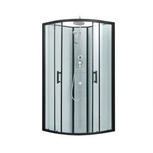 Душевой бокс LIDZ без поддона Majatek 100x100x205см прозрачный витраж 5мм профиль черный LMSB100100BLALOWTR2