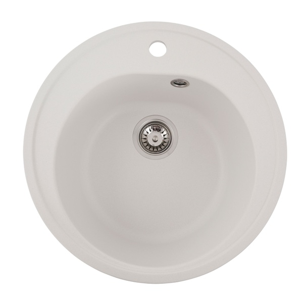 Мийка для кухні гранітна кругла PLATINUM 510 LUNA 510x510x190мм без сифону біла PLS-A25053