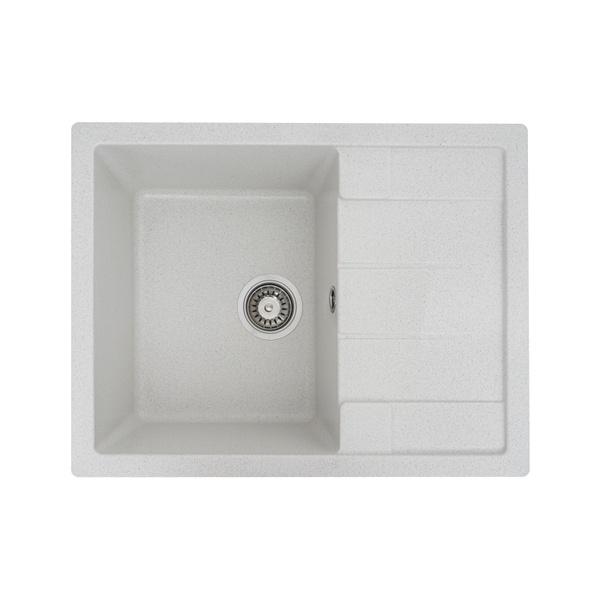 Мийка для кухні гранітна прямокутна PLATINUM 6550 INTENSO 650x500x205мм без сифону біла PLS-A25101
