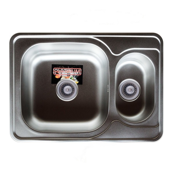 Мийка для кухні із нержавіючої сталі прямокутна PLATINUM 7050D САТИН 700x500x180мм матова 0.8мм на півтори чаші із сифоном PLS-A11016