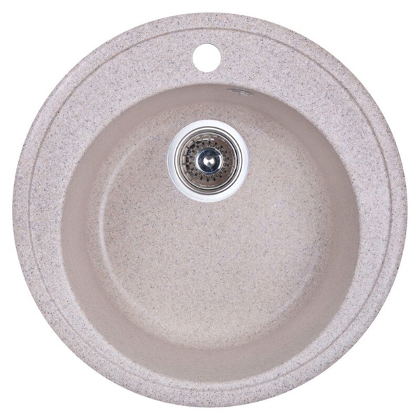 Мойка на кухню из искусственного камня круглая COSH 506мм x 506мм бежевый с сифоном COSHD51K300