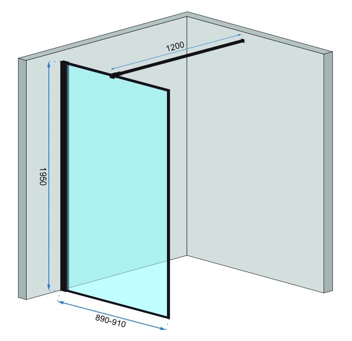Стінка скляна для душу із тримачем та поличкою 195x90см REA BLER скло прозоре 8мм REA-K7638 + HOM-00652