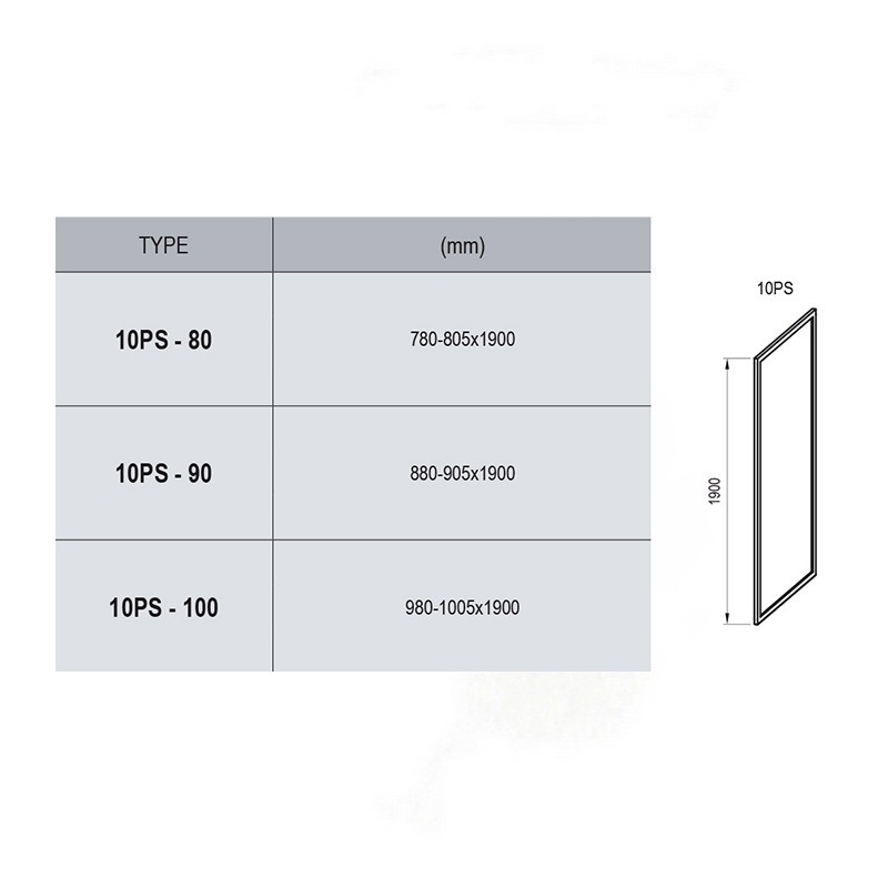 Стенка стеклянная для душа боковая 190x80см RAVAK 10° 10PS стекло прозрачное 6мм 9UV40100Z1