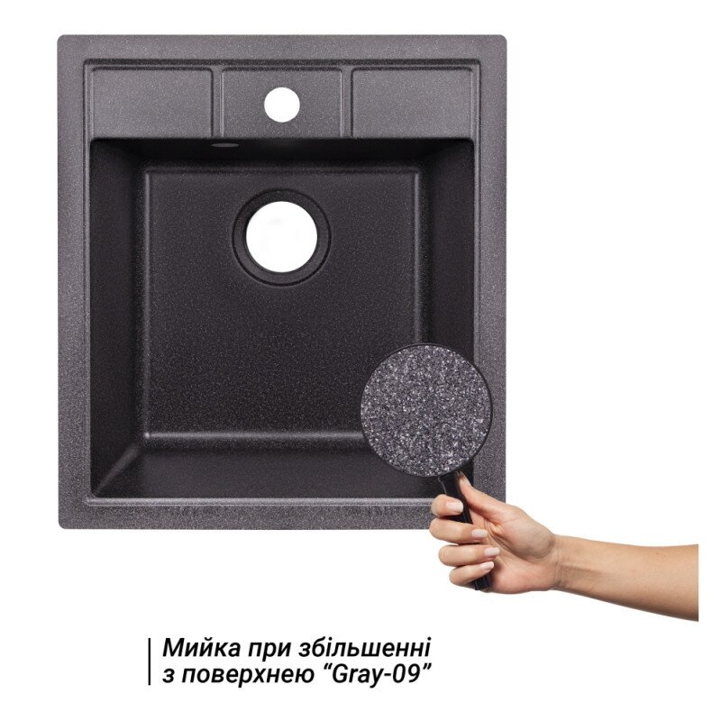 Мийка на кухню гранітна прямокутна LIDZ GRF-13 455мм x 513мм чорний без сифону LIDZGRF13460515200