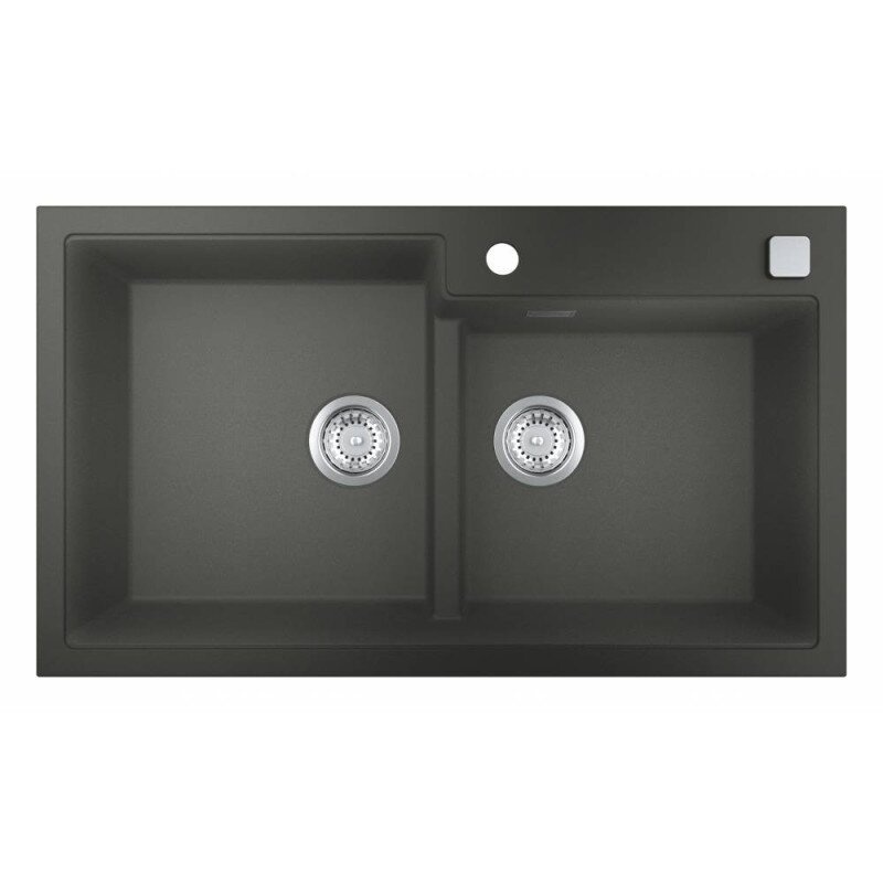 Мойка на кухню керамическая прямоугольная GROHE K500 860мм x 500мм черный на две чаши с сифоном 31649AT0