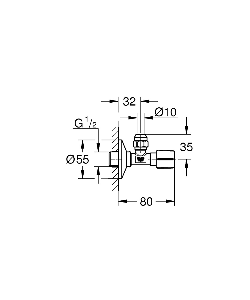 Вентиль запірний побутовий GROHE QuickFix кутовий 1/2"x3/8" зв-зв 220732430