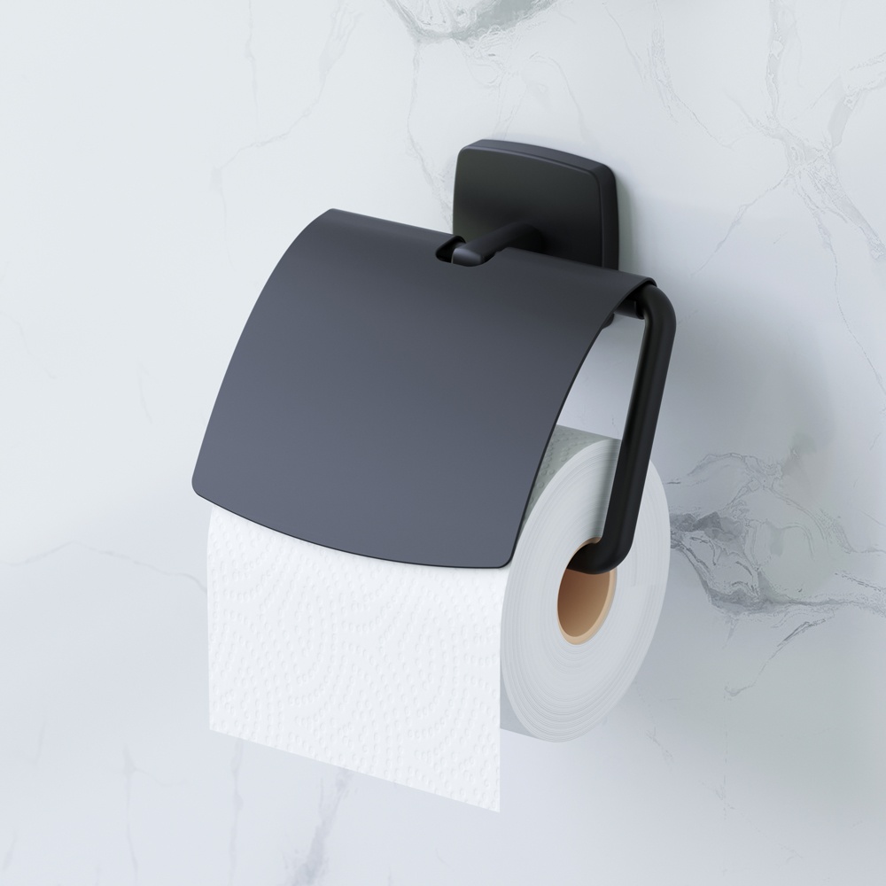 Тримач для туалетного паперу із кришкою AM.PM Gem A90341422 прямокутный металевий чорний