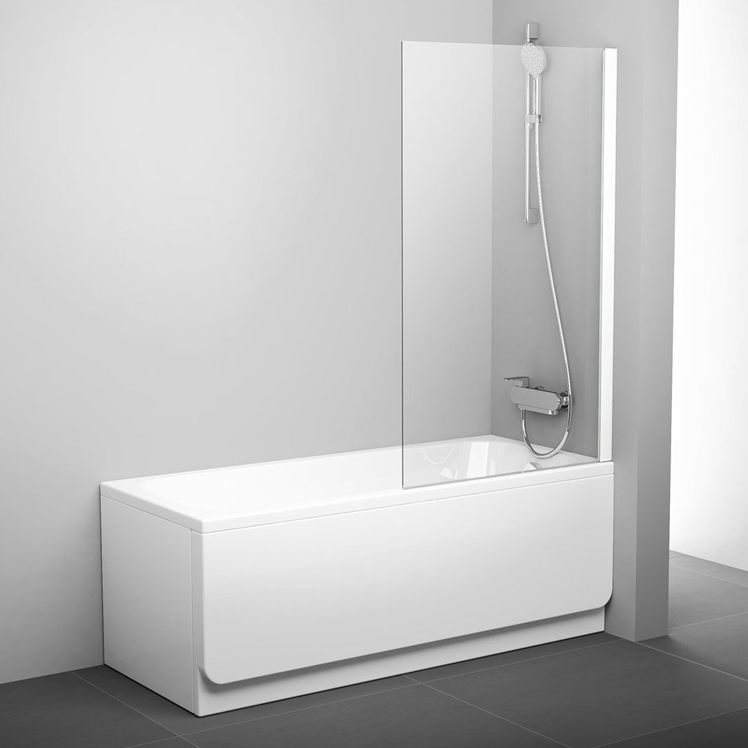 Шторка стеклянная для ванны универсальная 140x80см RAVAK CITY SLIM PVS1-80 стекло прозрачное 6мм профиль белый 79840100Z1