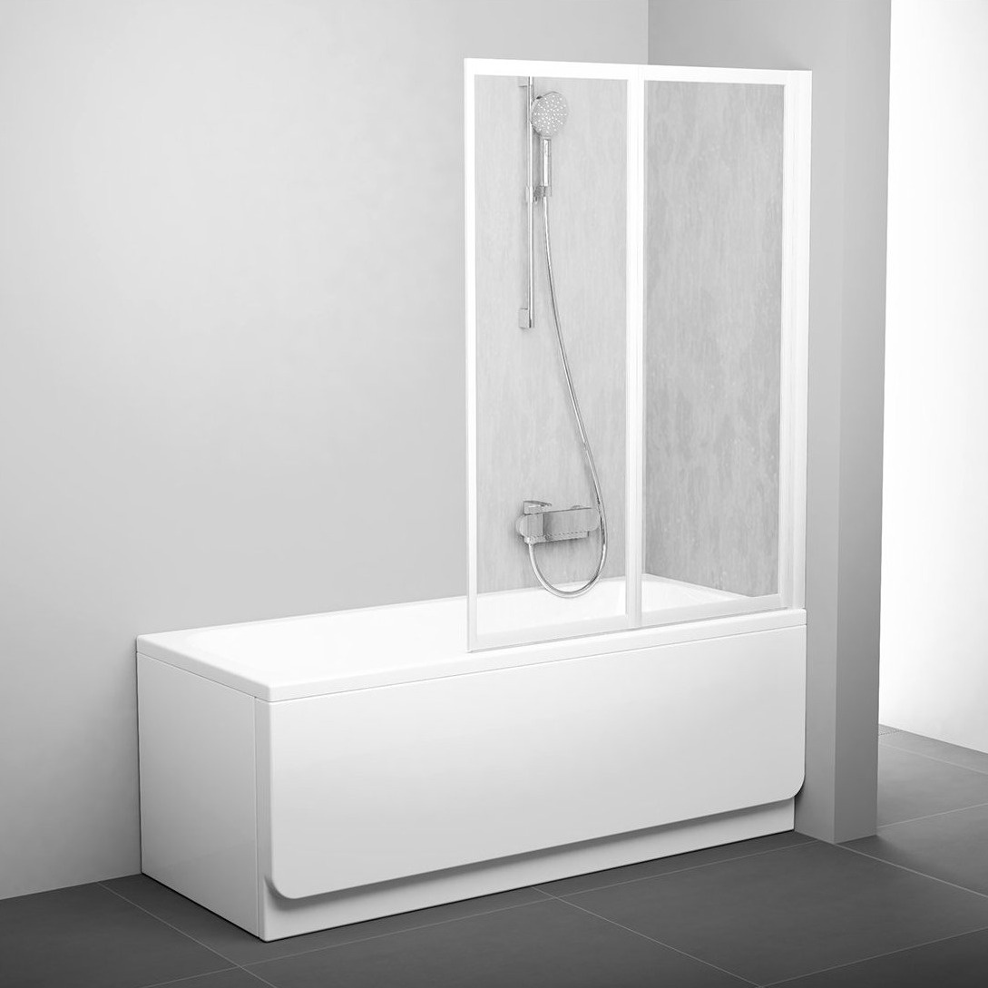 Шторка для ванны пластиковая RAVAK CITY SLIM VS2 105 универсальная двухсекционная складная 140x105см матовая 3мм профиль белый 796M010041