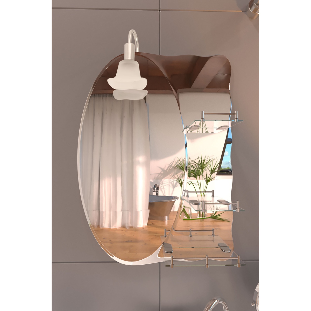 Зеркало ассиметричное в ванную с полочкой LIDZ 140 67.5x48см c подсветкой LD55781400705W