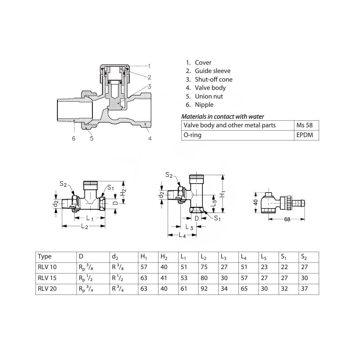 Термостатический радиаторный клапан DANFOSS RLV прямой 3/4"x3/4" с американкой 003L0146