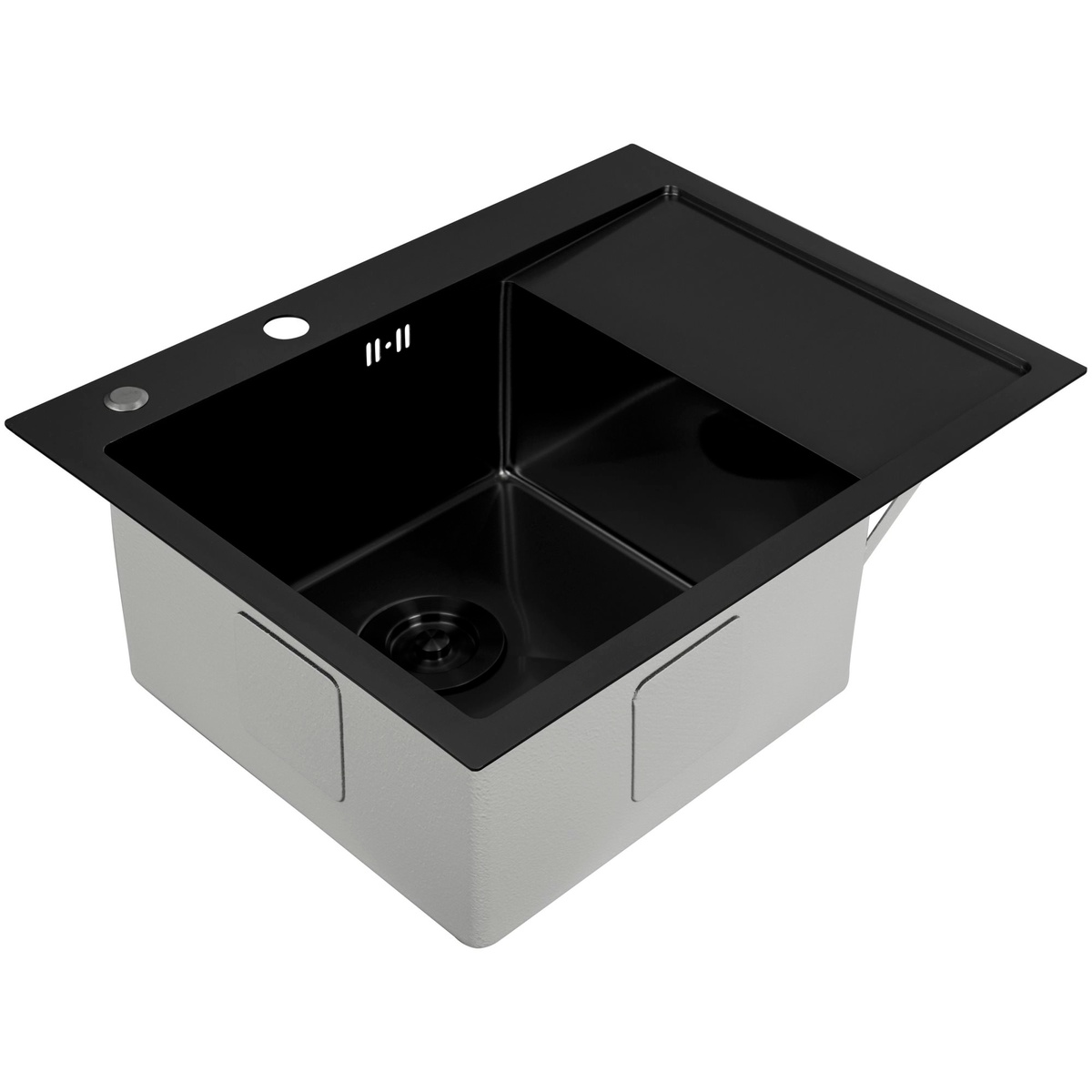 Мойка для кухни из нержавеющей стали прямоугольная PLATINUM Handmade PVD L 650x500x230мм матовая 1.2мм черная с сифоном PLS-A33658
