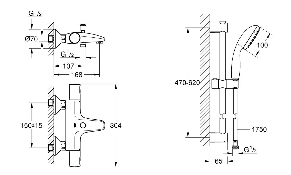 Змішувач для ванної термостатичний GROHE Precision Start чорний латунь UA303907T1