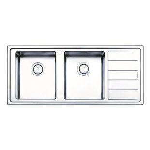 Мойка для кухни APELL из нержавеющей стали Linear Plus 1160x500мм прямоугольная врезная матовая 0.9мм на две чаши с сифоном LNP1162FRBC