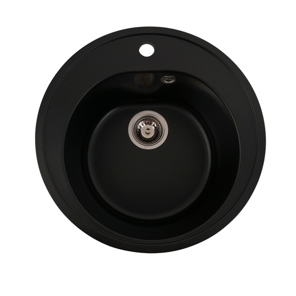 Мийка для кухні гранітна кругла PLATINUM 510 LUNA 510x510x190мм без сифону чорна PLS-A25065