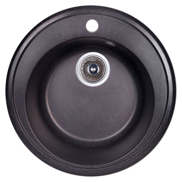 Кухонна мийка керамогранітна кругла COSH 506мм x 506мм чорний із сифоном COSHD51K420