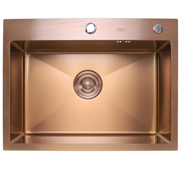 Мийка для кухні із нержавіючої сталі прямокутна PLATINUM Handmade PVD 580x480x220мм матова 1.5мм бронза із сифоном PLS-A32265
