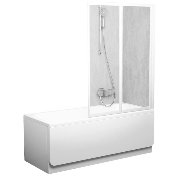 Шторка для ванної пластикова RAVAK CITY SLIM VS2 105 універсальна дві секції складна 140x105см матова 3мм профіль білий 796M010041