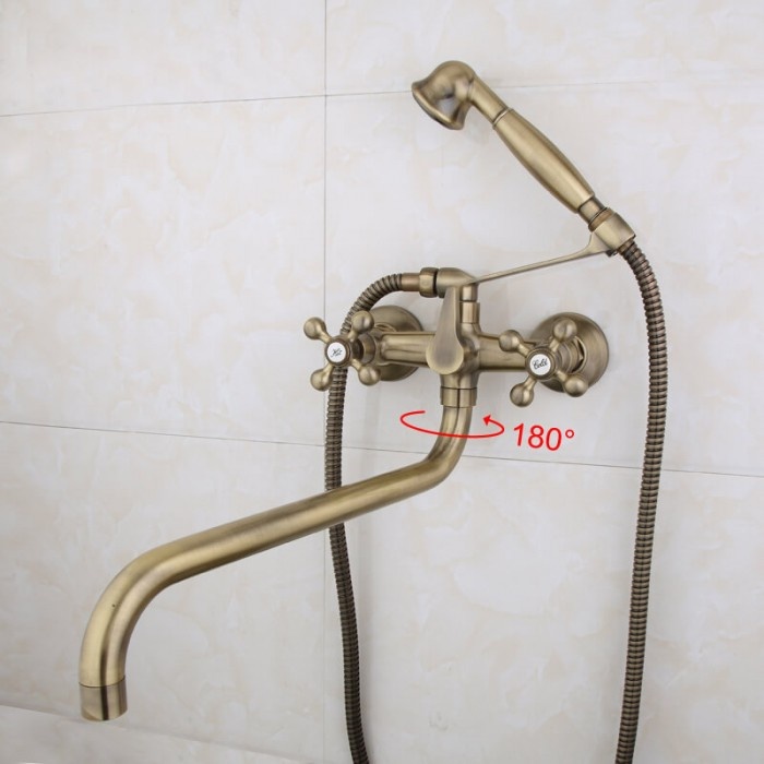 Змішувач для ванної двовентильний із довгим виливом FRAP бронзовий латунь F2619-4
