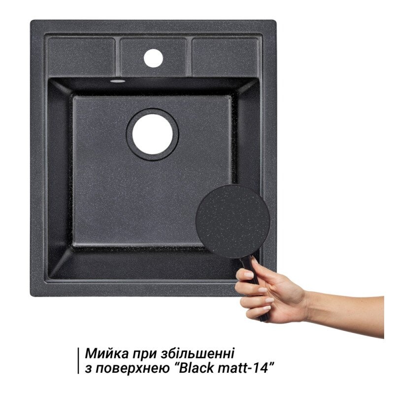 Кухонная мойка керамогранитная прямоугольная LIDZ BLM-14 455мм x 513мм черный без сифона LIDZBLM14460515200