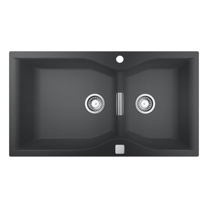Раковина на кухню керамогранитная прямоугольная GROHE K700 500мм x 900мм черный на две чаши с сифоном 31658AT0