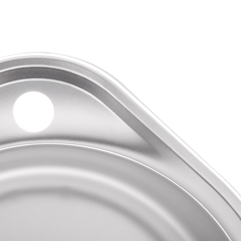 Мийка для кухні із нержавіючої сталі кругла ZERIX Z4843-06-160E 480x430x160мм матова 0.6мм із сифоном ZS0566