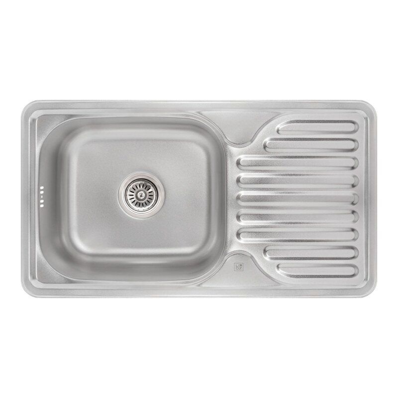 Кухонна мийка із нержавіючої сталі прямокутна LIDZ 420мм x 760мм мікротекстура 0.8мм із сифоном LIDZ764208MICDEC