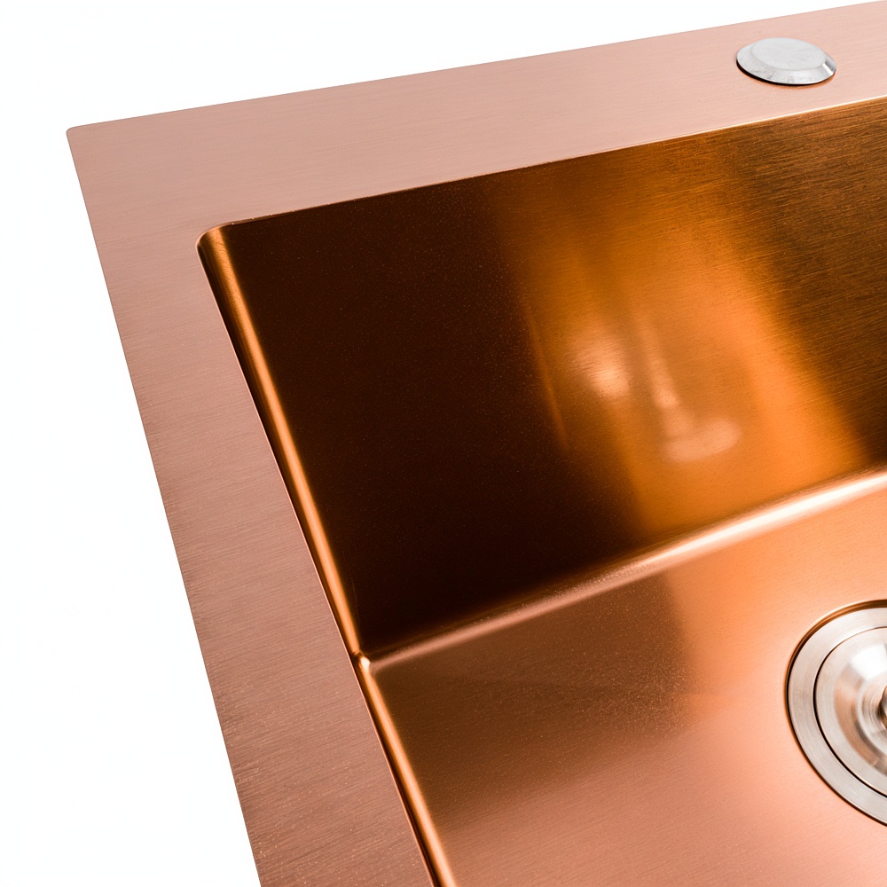 Мийка для кухні із нержавіючої сталі квадратна PLATINUM Handmade PVD 500x500x220мм матова 1.5мм бронза із сифоном PLS-A32262