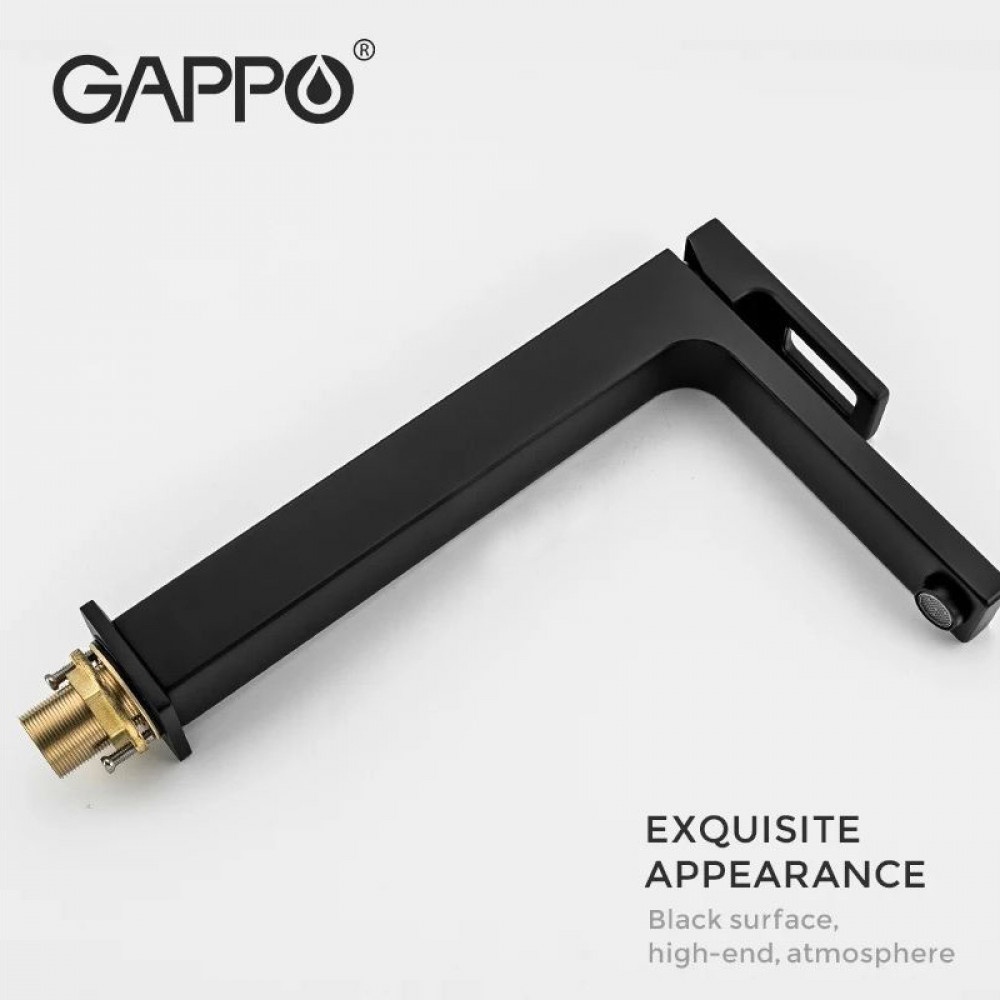 Змішувач для умивальника одноважільний із високим виливом GAPPO чорний латунь G1017-62