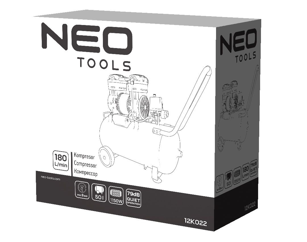 Компрессор воздушный Neo Tools,безолирующий,1150Вт,50л,180л/мин,8бар,2-х поршневой,IP20