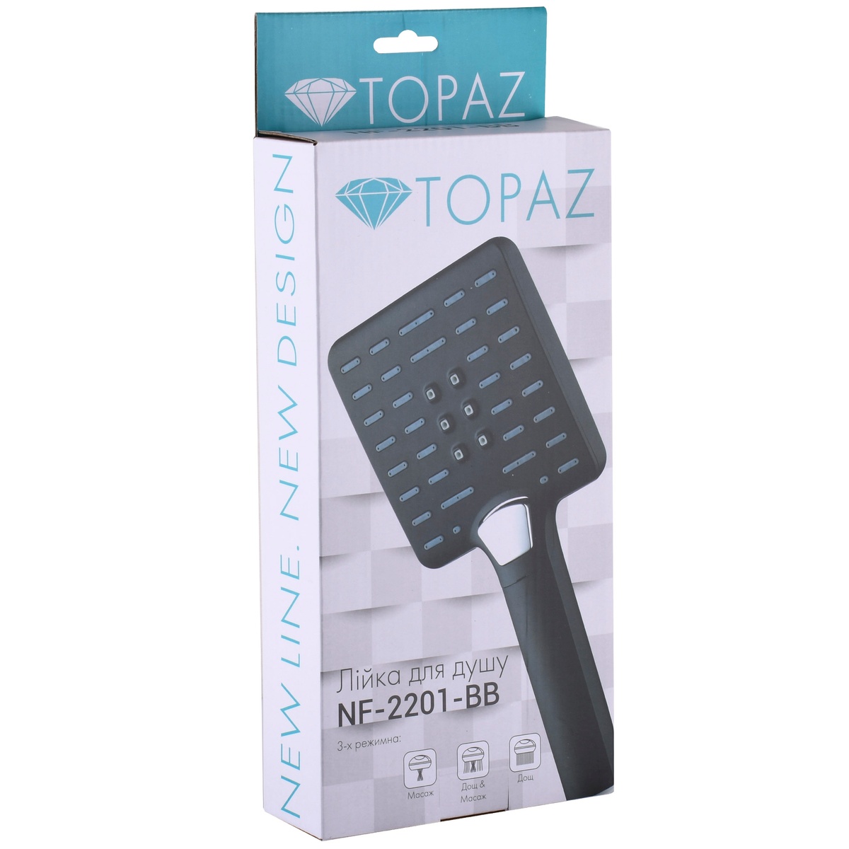Душевая лейка TOPAZ NF-2201-BB с кнопкой 238x120мм пластиковая черная 000025154