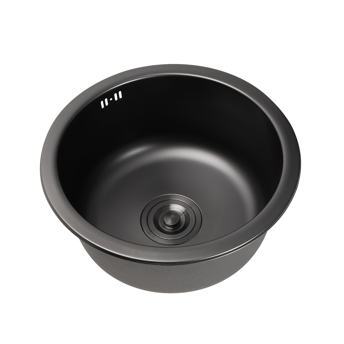 Мийка для кухні із нержавіючої сталі кругла PLATINUM Germece Handmade PVD 420x420x220мм матова 1.5мм чорна із сифоном PLS-A31245