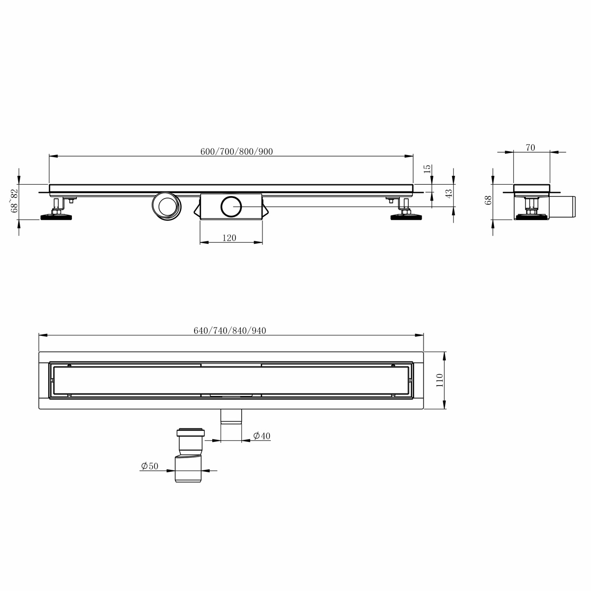 Трап линейный для душа IMPRESE i-FLOW 700мм с сухим затвором сатин d44700S07