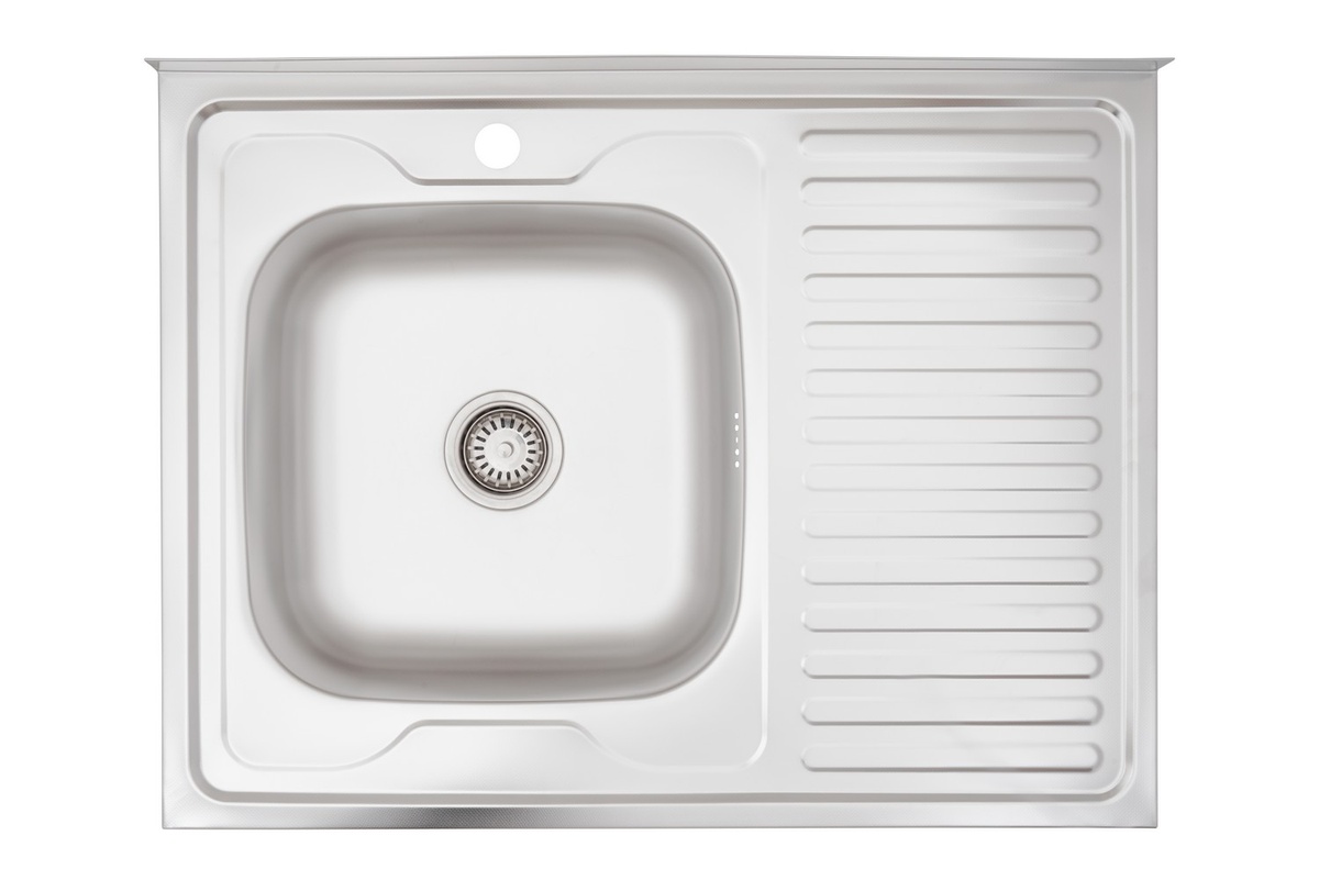 Мийка для кухні із нержавіючої сталі прямокутна накладна KRONER KRP 800x600x160мм мікротекстура 0.6мм із сифоном CV022814