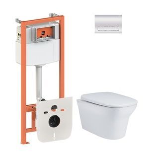 Комплект инсталляции Q-TAP Nest/Gemini кнопка хром безободковый унитаз Q-TAP с крышкой микролифт QT25332614EW0133M425M08381CRM
