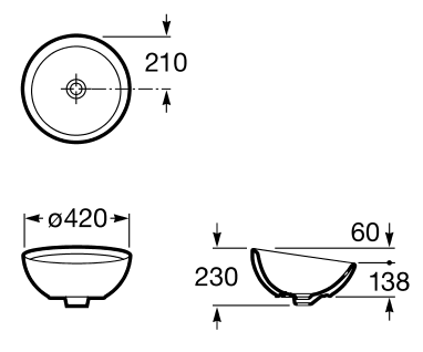 Умивальник накладний на стільницю для ванної 420мм x 420мм ROCA BOL білий кругла A327876000