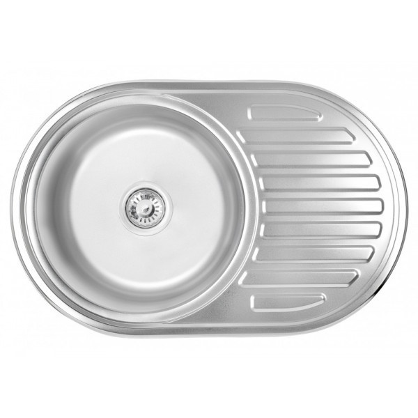 Мийка для кухні із нержавіючої сталі овальна WEZER 770x500x180мм матова 0.8мм із сифоном 7750(0,8)S