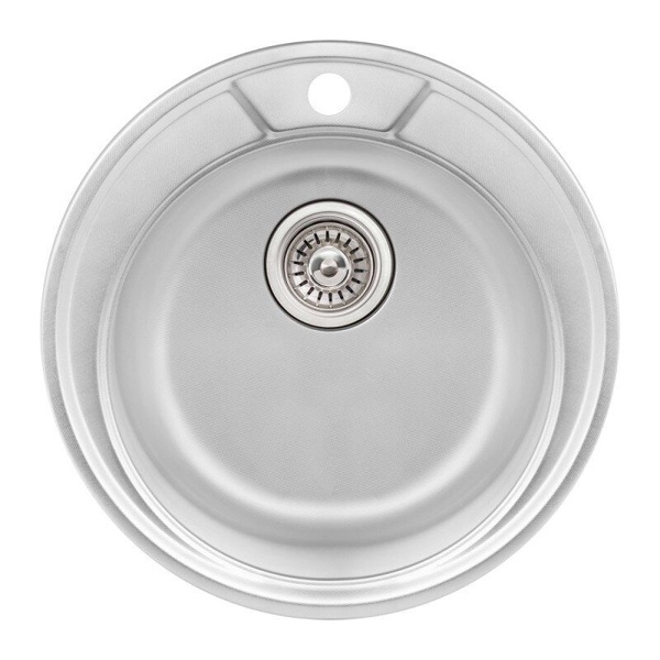 Кухонная мойка металлическая круглая Q-TAP 490мм x 490мм микротекстура 0.8мм с сифоном QTD490MICDEC08