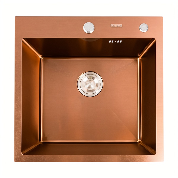 Мойка для кухни из нержавеющей стали квадратная PLATINUM Handmade PVD 500x500x220мм матовая 1.5мм бронза с сифоном PLS-A32262