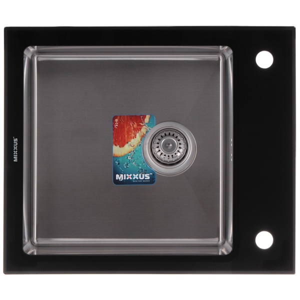 Мойка для кухни из нержавеющей стали прямоугольная MIXXUS MX(304)6051-200x1.2-HM-GLASS 600x510x200мм глянцевая 1.2мм с сифоном MX0573