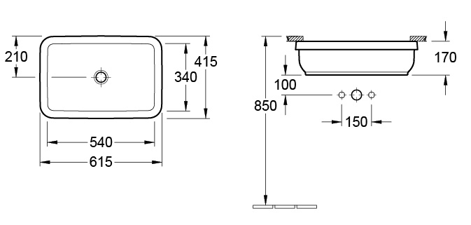Умывальник врезной для ванны под столешницу 540мм x 340мм VILLEROY&BOCH ARCHITECTURA белый прямоугольная 41776001