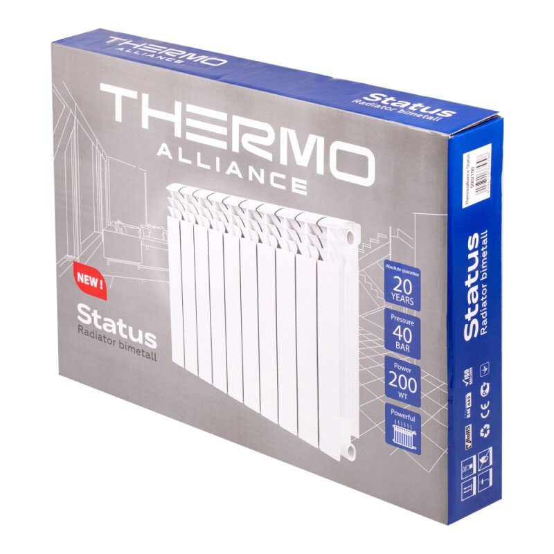 Биметаллический секционный радиатор отопления (10 секций) THERMO ALLIANCE TAS5 верхнее подключение 560 мм x 800 мм TAS500100B