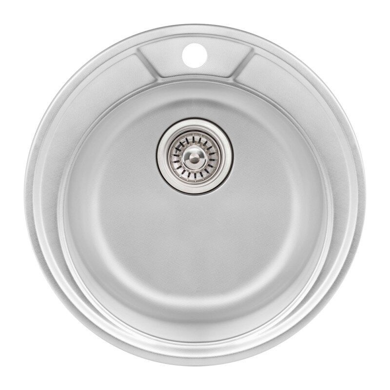 Кухонна мийка сталева кругла Q-TAP 490мм x 490мм мікротекстура 0.8мм із сифоном QTD490MICDEC08